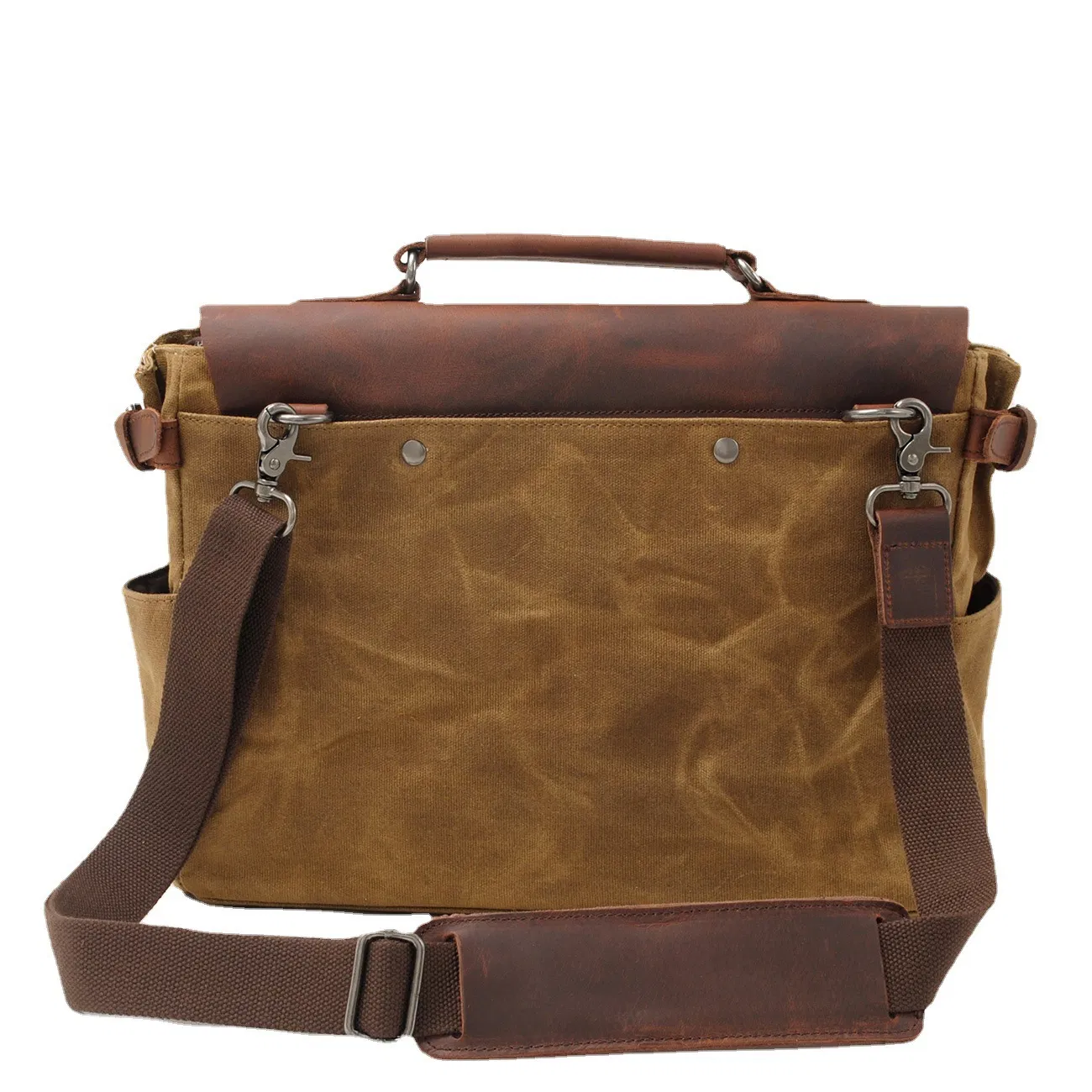 Men Waxed Canvas Briefcase Satchel Shoulder Bag Waterproof Vintage Cowhide Leather Handbag Messenger Bag Briefcase Men