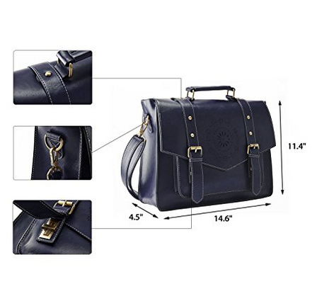 Women's PU Leather Laptop Tote Messenger Bag Crossbody Briefcase