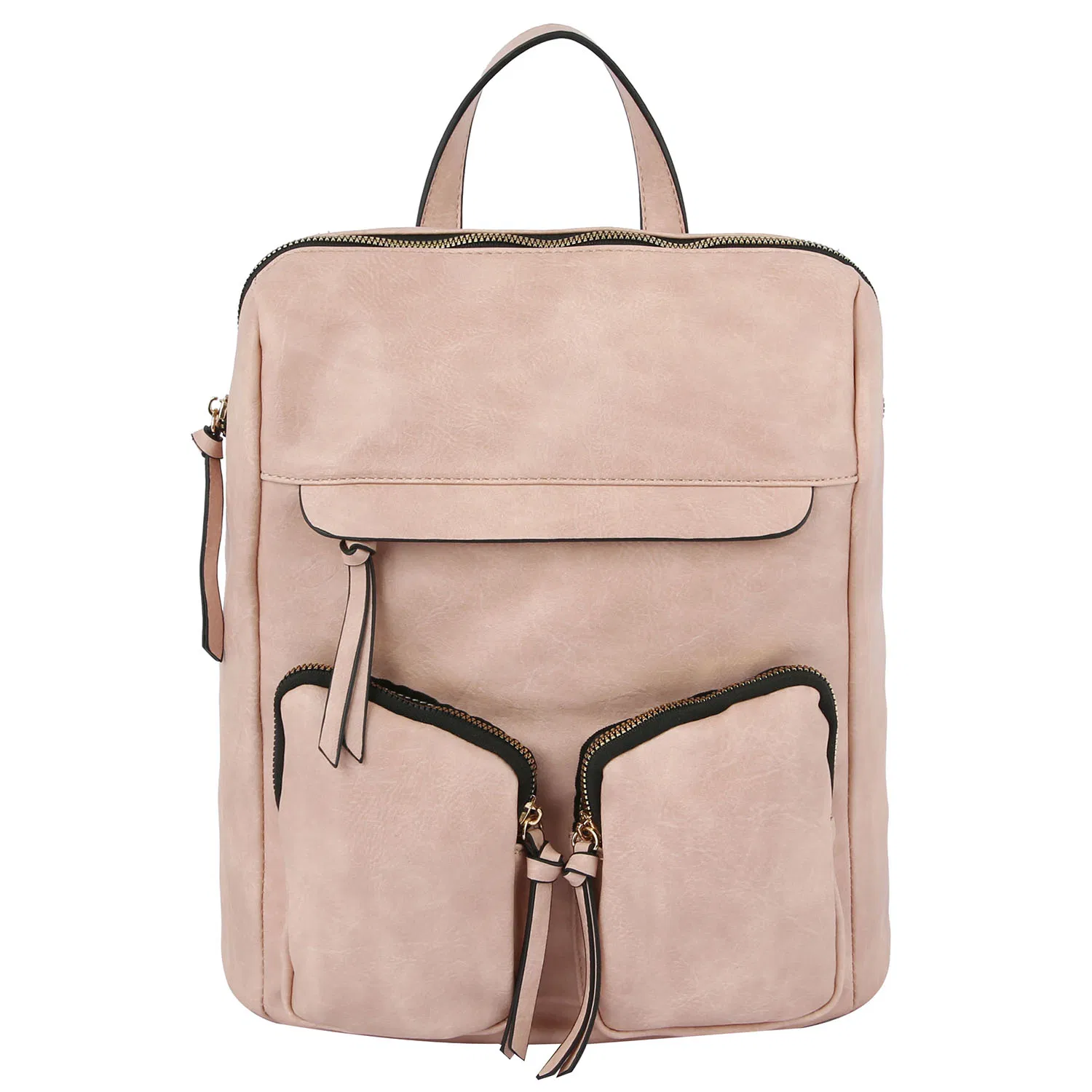 Multi Pocket Faux Vegan Leather Casual Sports Backpack with Gold-Tone Hardware