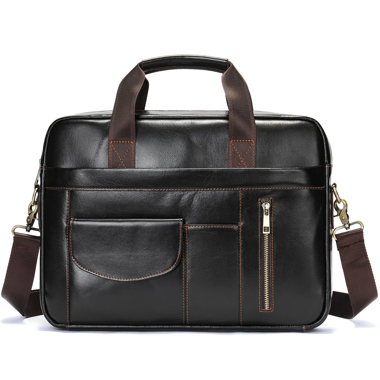 Genuine Leather Briefcase Men's Handbag Shoulder Business Bag for 14 Inch Laptop