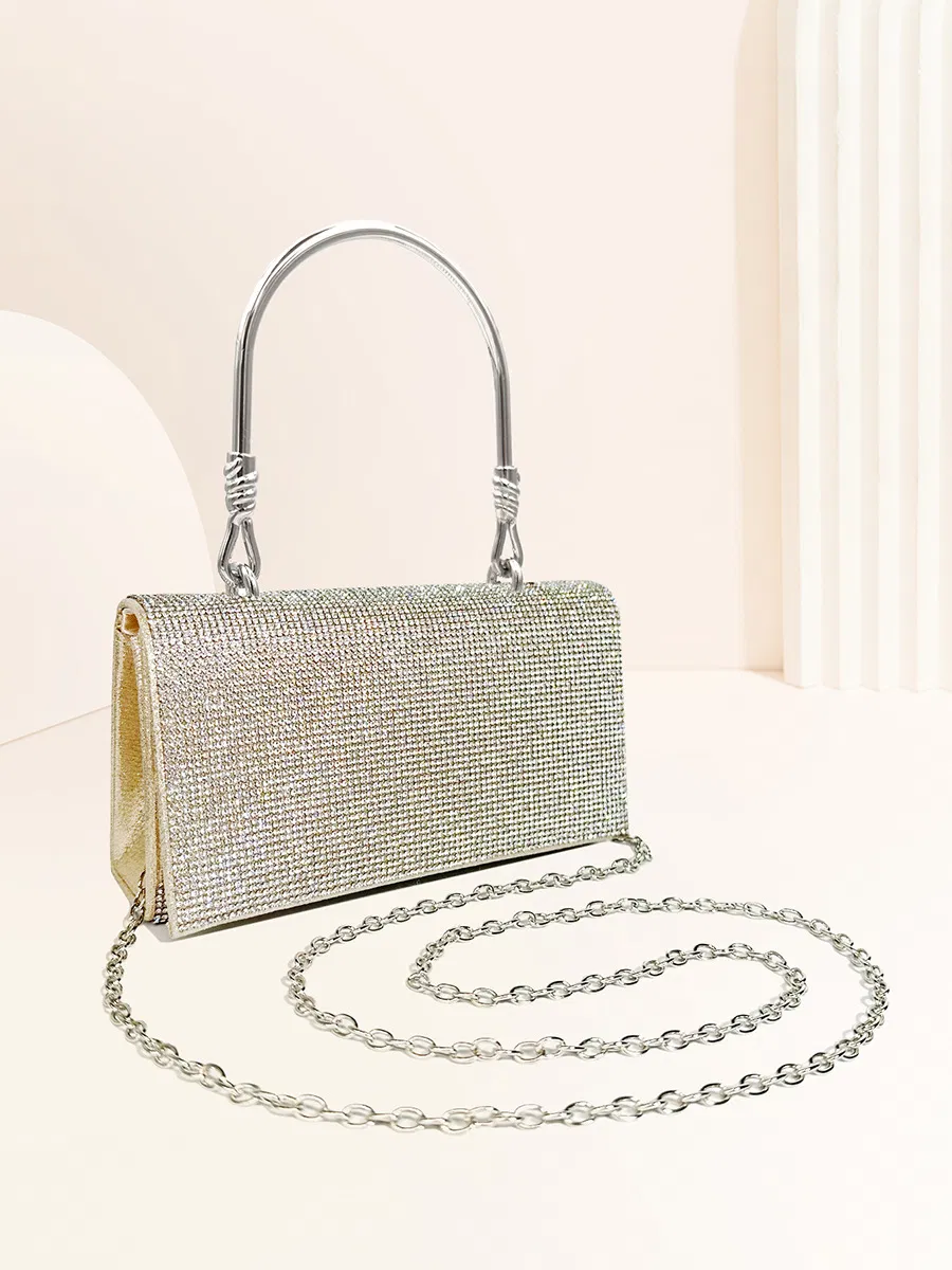 Handmade Fashion Evening Clutch Bag Rhinestones Silver Shiny Crystal Wedding Purses Luxury Diamonds Shoulder Bag Purse