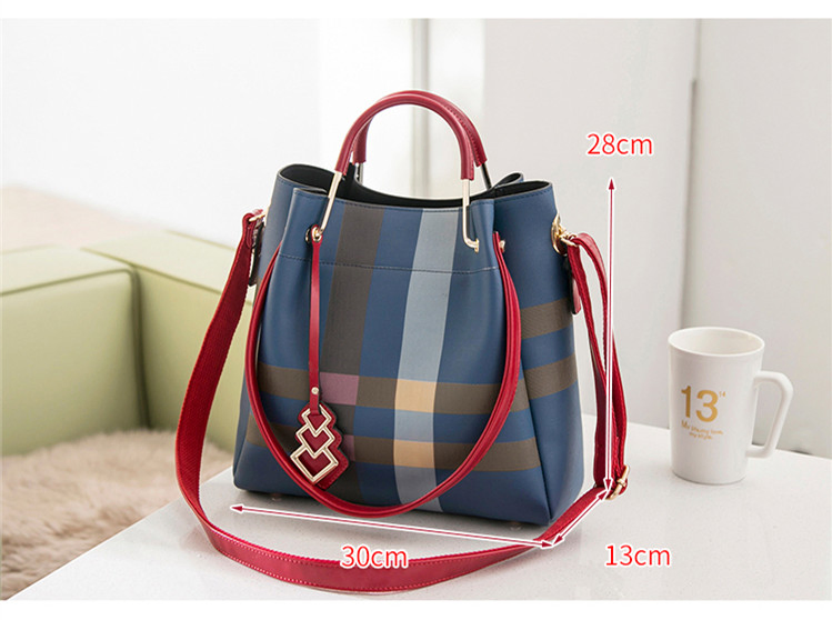 Classic Plaid Stripe Tote Small Plaid Bucket Women Split Leather Handbags Ladies Messenger Bags