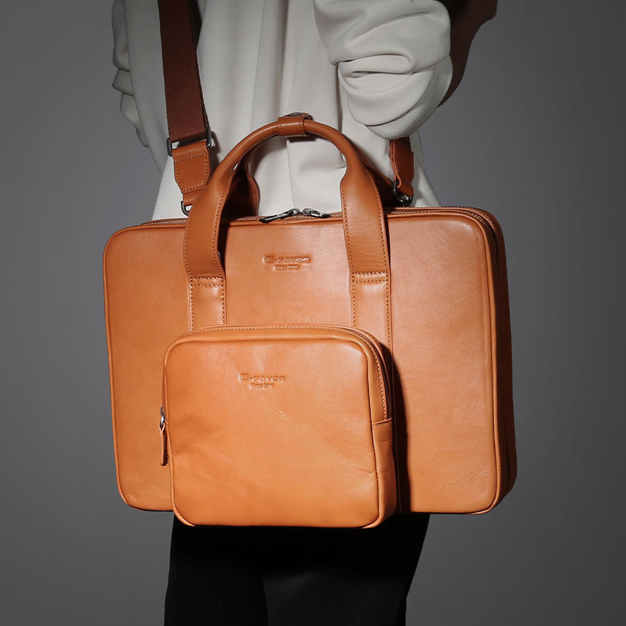 OEM Wholesale Custom Logo Fashion 2 in 1 Hybrid Function Large Capacity Genuine Leather Laptop Messenger Briefcase Laptop Handbag Bag with Storage Pockets