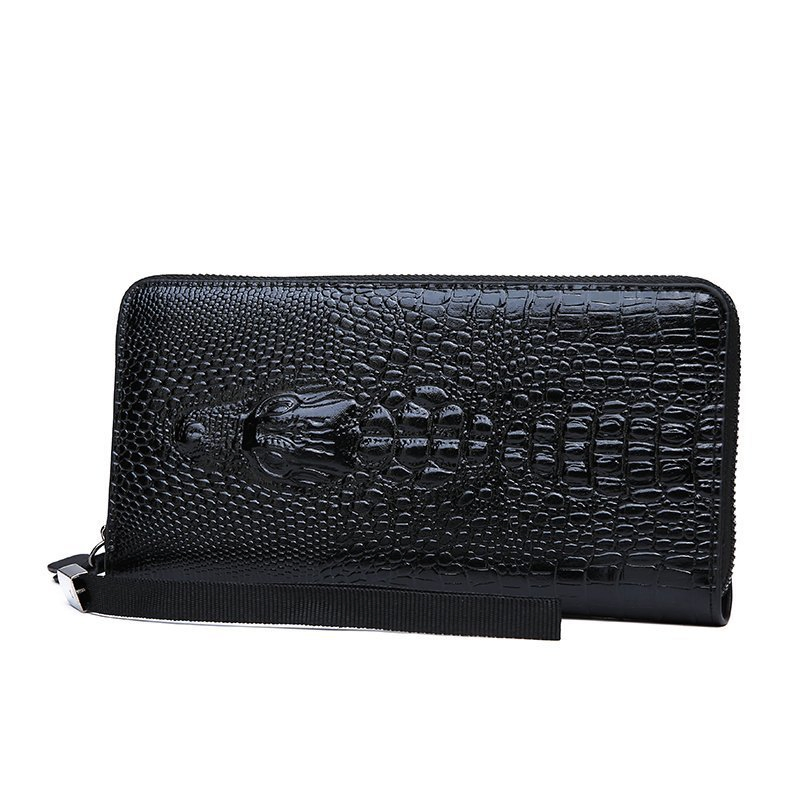Men's Fashion Travel Purse Zipper Clutch Purse Wrist Strap PU Leather Men's Long Wallets Purse