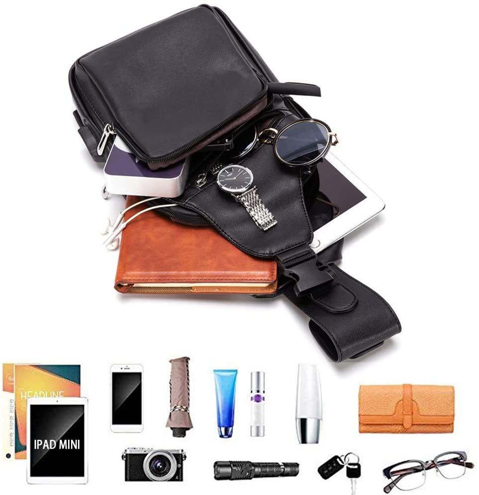 Men Leather Sling Bag Waterproof Crossbody Chest Backpack Bag