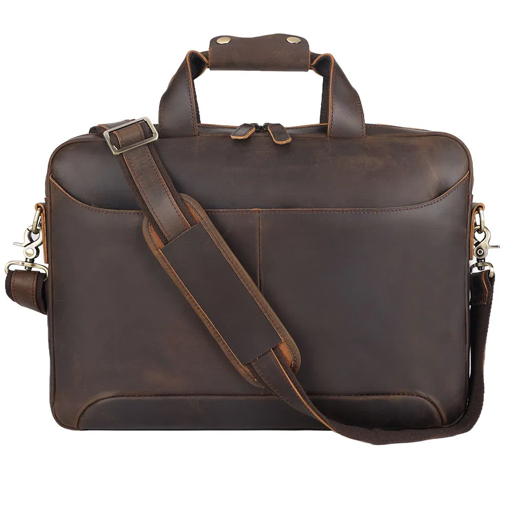 Men Fashion Business Full Grain Genuine Leather Computer Laptop Briefcase
