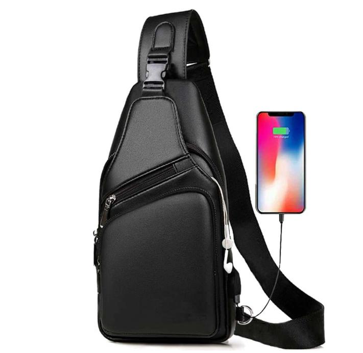 Men Leather Sling Bag Waterproof Crossbody Chest Backpack Bag