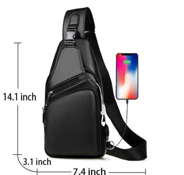Men Leather Sling Bag Waterproof Crossbody Chest Backpack Bag