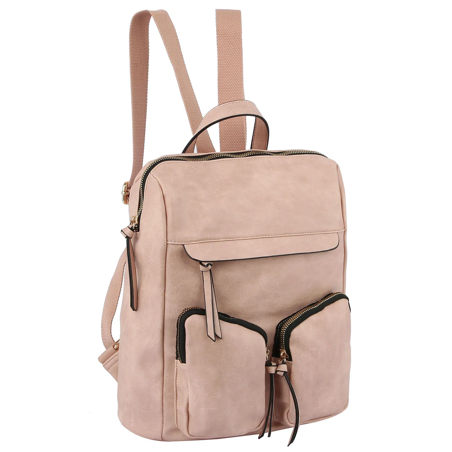 Multi Pocket Faux Vegan Leather Casual Sports Backpack with Gold-Tone Hardware