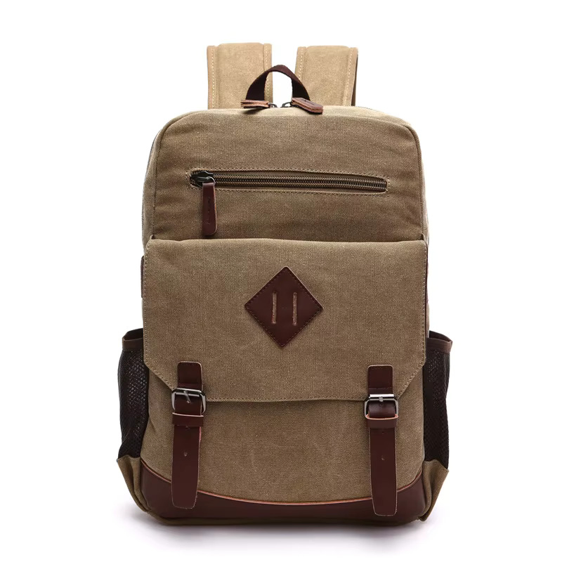 Wholesale Custom Designer Vegan Leather Vintage Canvas Rucksack Book Bag Laptop Backpack