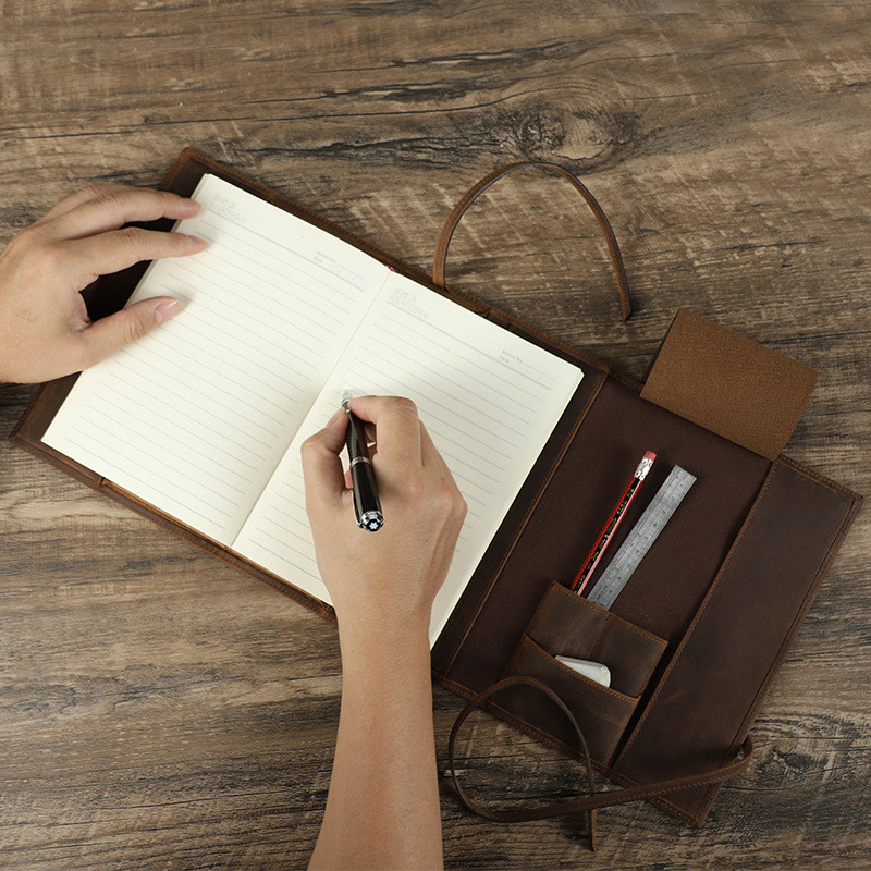 Ga212 Western Engraving Blank Letter Case Gift Custom Leather Business Portfolios Folder Notepad Holder Logo Engraved Organizer Bag Full Grain Leather Portfolio