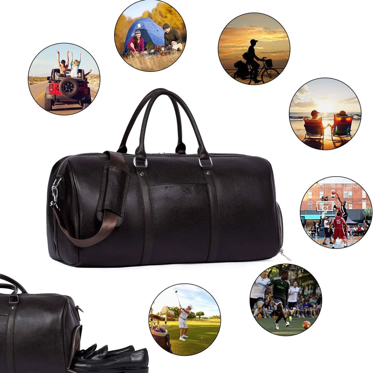 High Quality Leather Travel Duffel Bag Weekender Overnight Bag