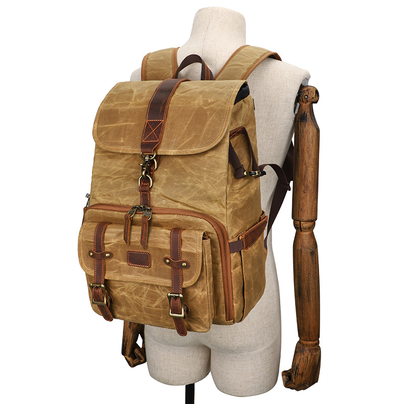 Travel Vegan Leather Canvas Backpack Men Vintage Laptop School Bag Backpack Canvas Daypack Large