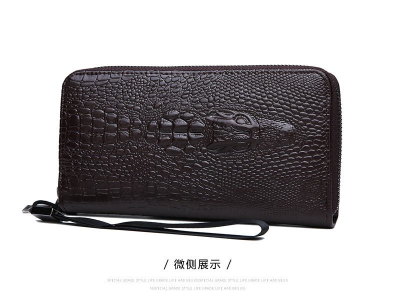 Men's Fashion Travel Purse Zipper Clutch Purse Wrist Strap PU Leather Men's Long Wallets Purse