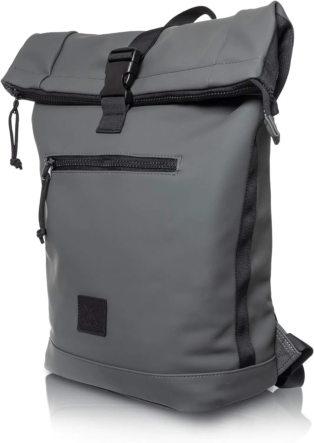 Men Women Travel Casual Roll up Top Vegan Leather Backpack