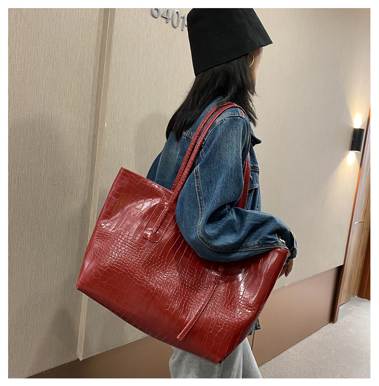 Elegant PU Leather Shopper Tote Fashion Croc Embossed Handbag for Travel
