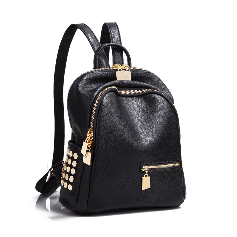 BSCI Bag Wholesaler Manufacturer, RPET PU Vegan Leather Daypack Leisure Double Shoulder Backpack with Studs