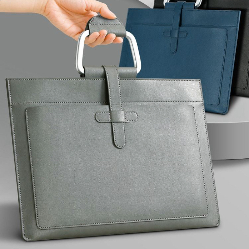 Waterproof Leather Document Holder Custom Logo File Folder Bag with Handle