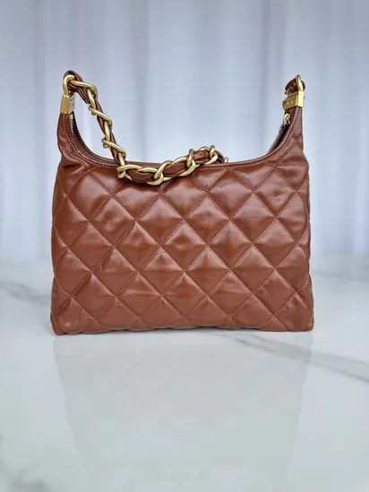 New 24A Waxed Sheepskin Hobo Underarm Bag Rhombus Thick Chain Ladies Handbag Retro Black and Gold Shoulder Messenger Bag