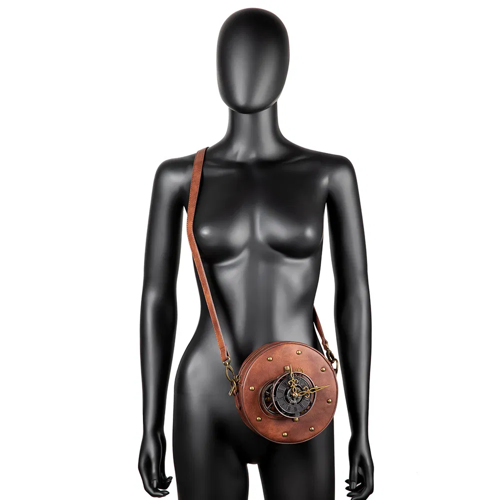 Women's Steampunk PU Leather Vintage Round Motorcycle Bag with Shoulder Crossbody