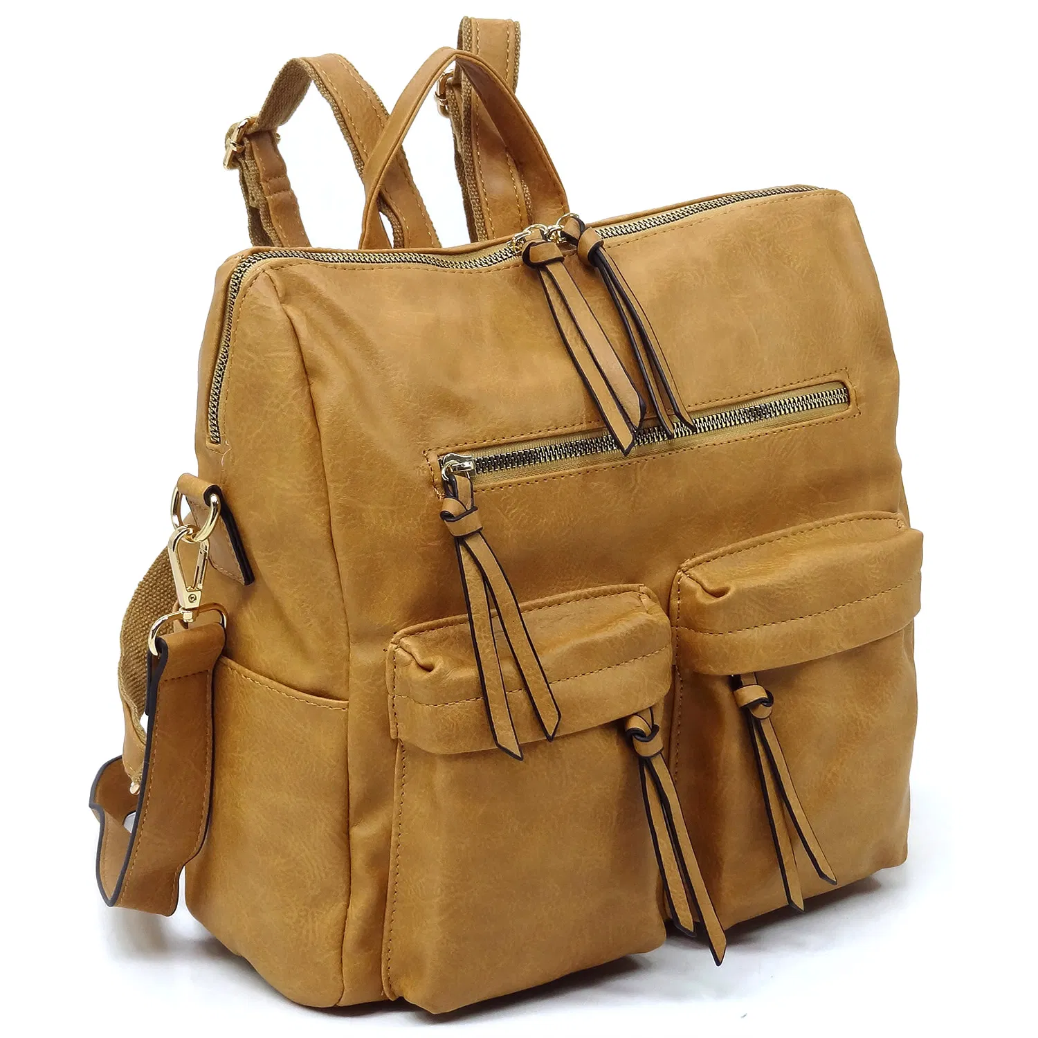 Chic Convertible Backpack and Satchel in Vegan Leather with Gold Hardware