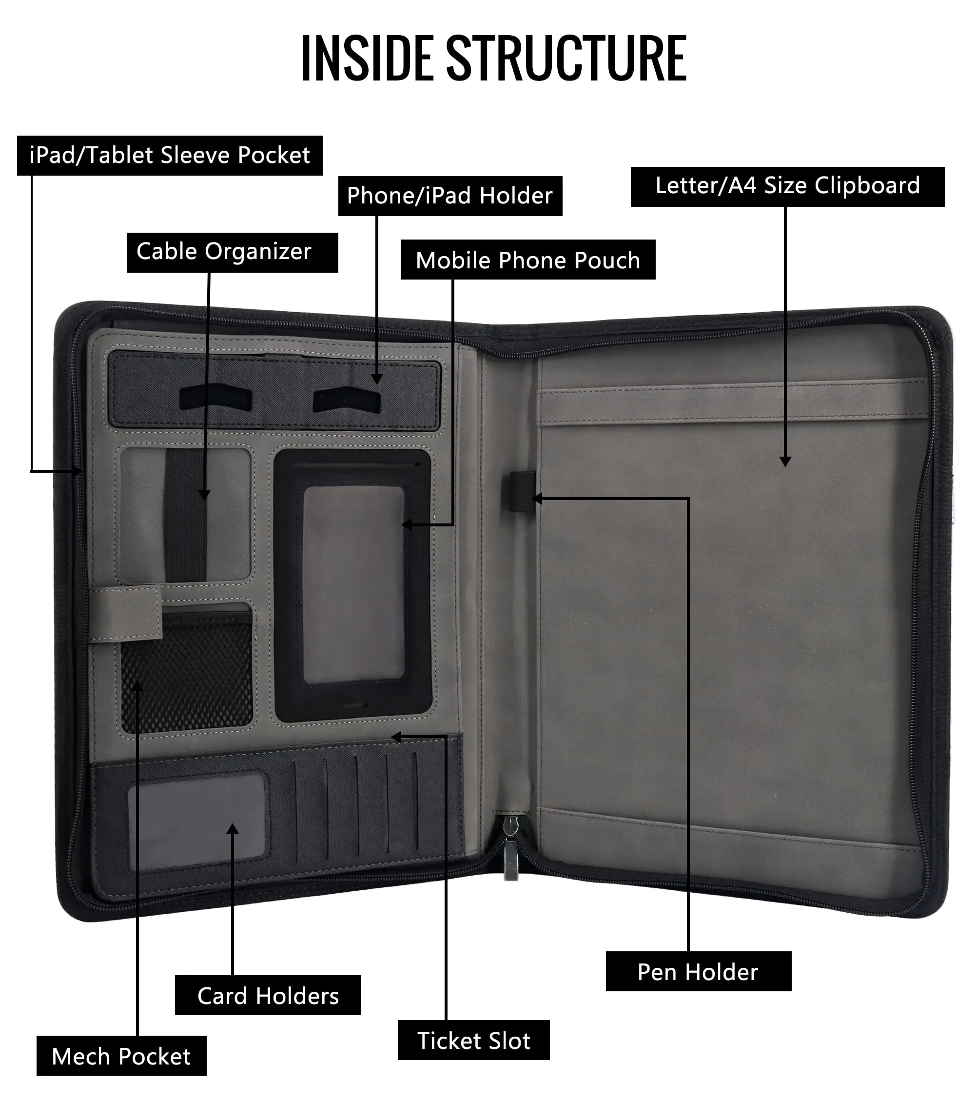 New Design Wholesale Briefcase A4 Clip Folder Leather Portfolio with Great Price