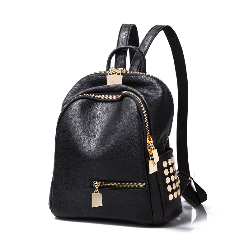 BSCI Bag Wholesaler Manufacturer, RPET PU Vegan Leather Daypack Leisure Double Shoulder Backpack with Studs