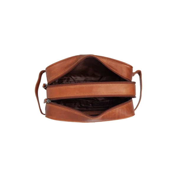 Premium Brown Leather Makeup Bag for Men with Custom Logo