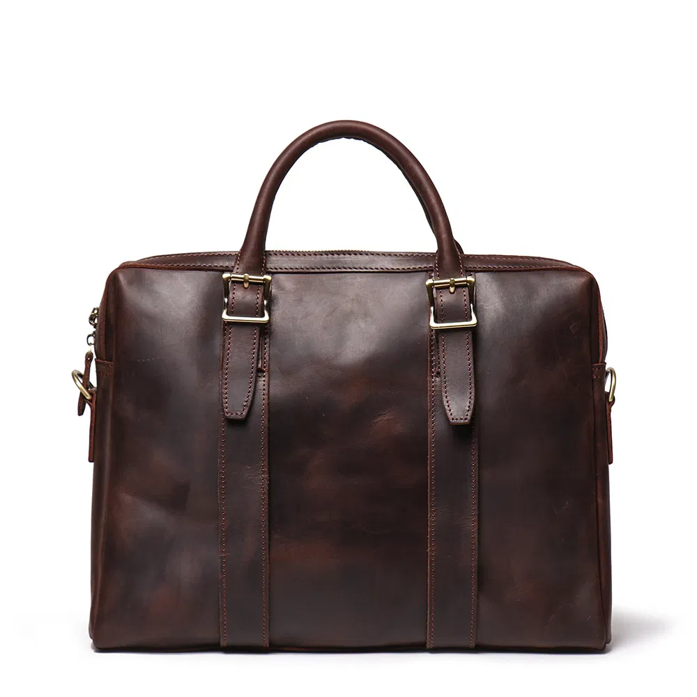 Cowhide Shoulder Diagonal Span Custom Leather Laptop Bag Briefcase for Men
