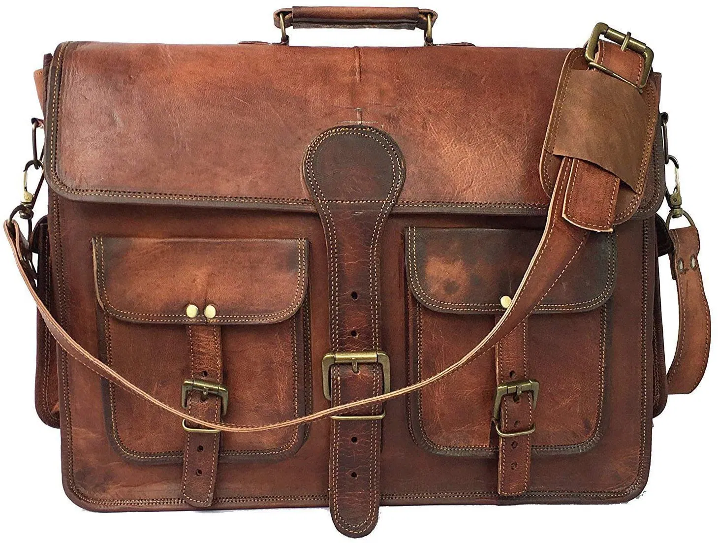 18 Inch Vintage Handmade Leather Travel Messenger Bag Laptop Briefcase