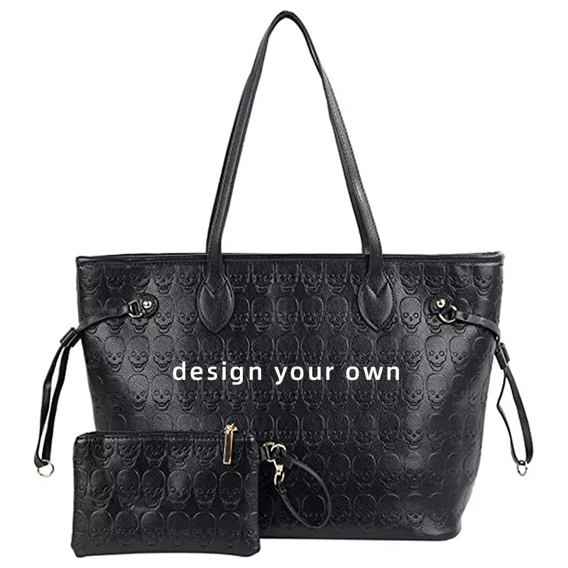 Fashion Luxury Designer Leather Embossed Skull Private Label Ladies Tote Handbag
