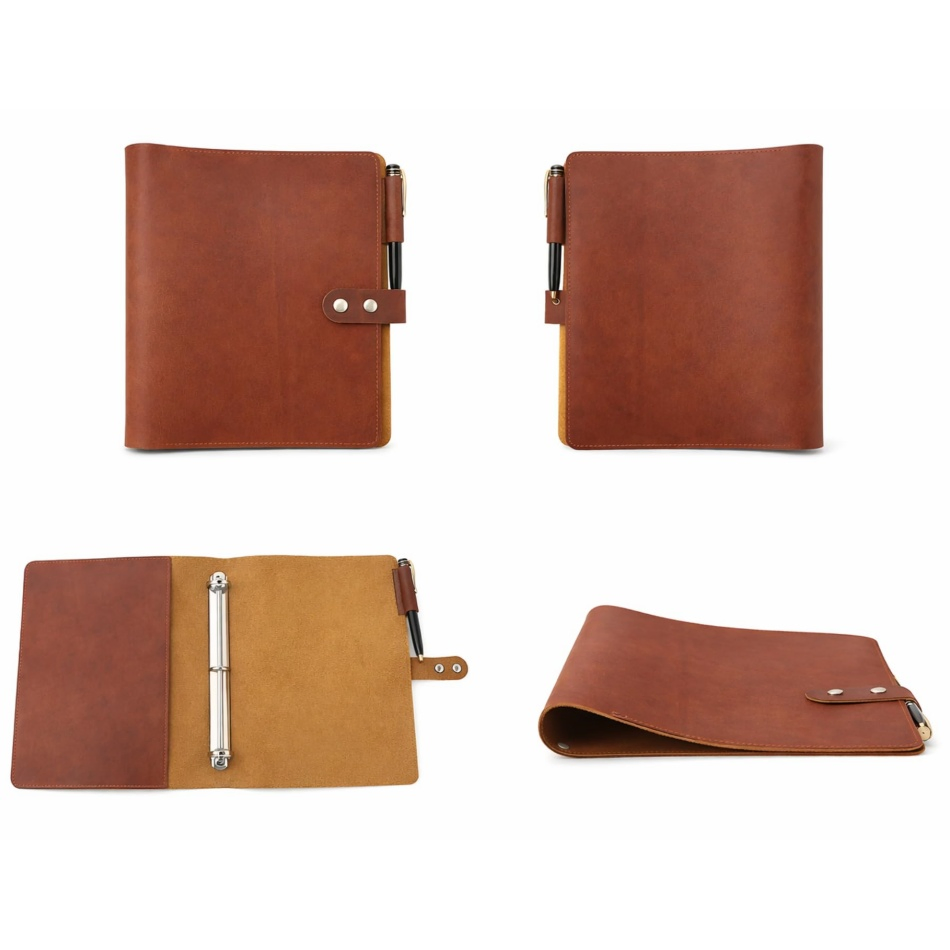 Genuine Leather Binder Refillable Business Resume Folio Custom Portfolio 3 Ring Binder