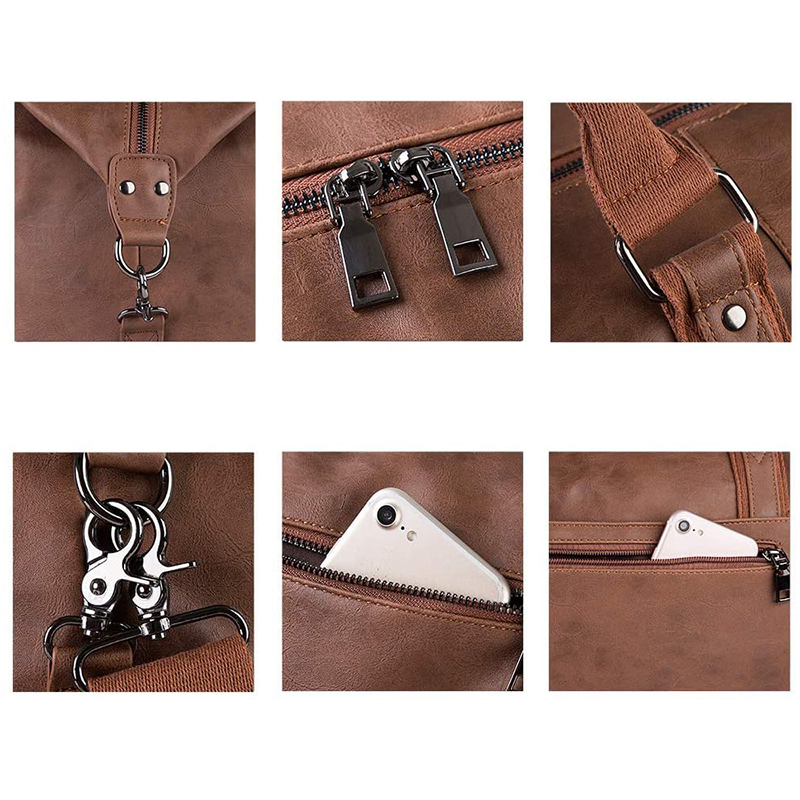 Unisex Gym Waterproof Travel Leather Duffel Bag with Show Compartment