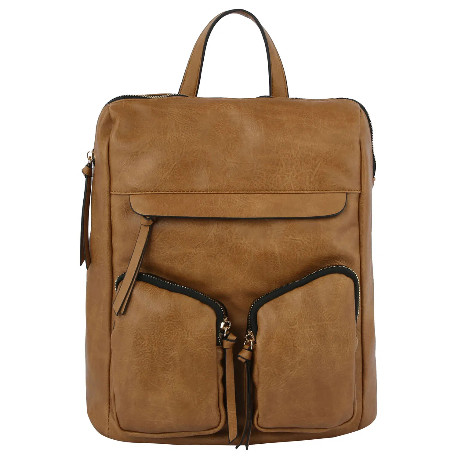 Multi Pocket Faux Vegan Leather Casual Sports Backpack with Gold-Tone Hardware