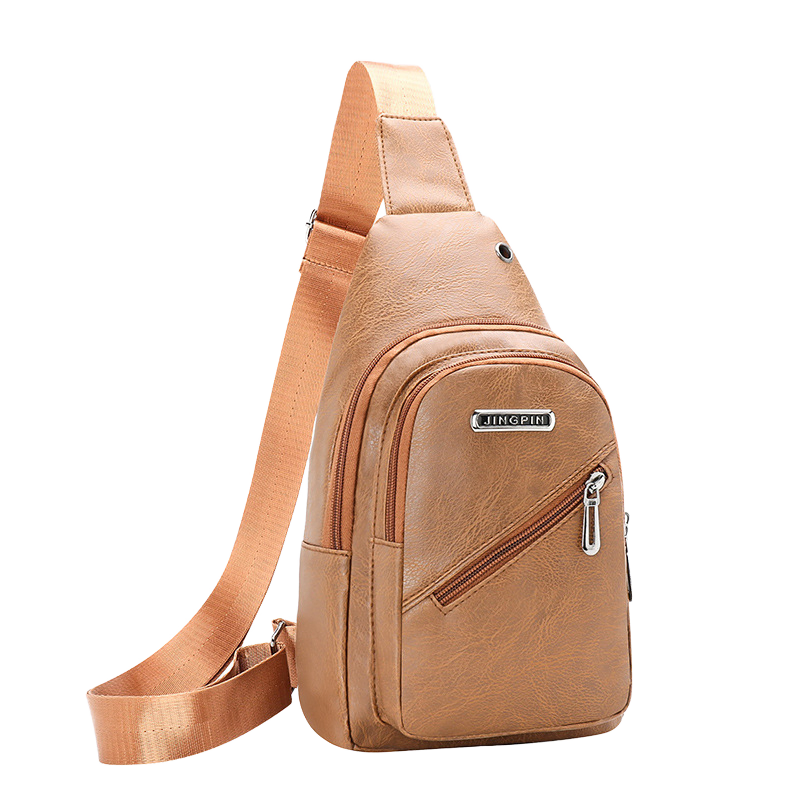 Men's Versatile Chest Pack Waterproof PU Leather Waist Bag for Outdoor Sports Travel Shoulder Crossbody Pack