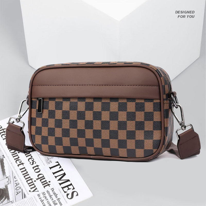 Fuliya Custom Logo Brand Black Plaid PU Leather Casual Small Square Sling Shoulder Bags Luxury Business Crossbody Bag for Men