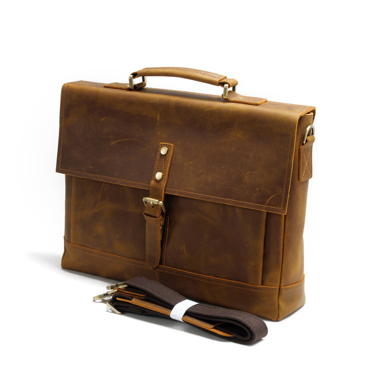 Vintage Brown Briefcase Leather Laptop Bag Document Portfolio Leather Briefcase
