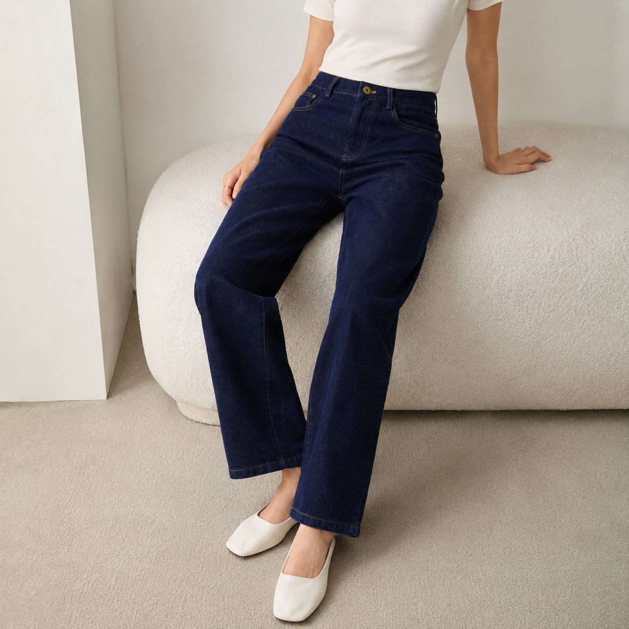 Faux Denim Thick Corduroy Plain Dyed Solid Straight Leg Pants Mid Waist Cotton Polyester Zipper Casual Autumn Winter Women Pants