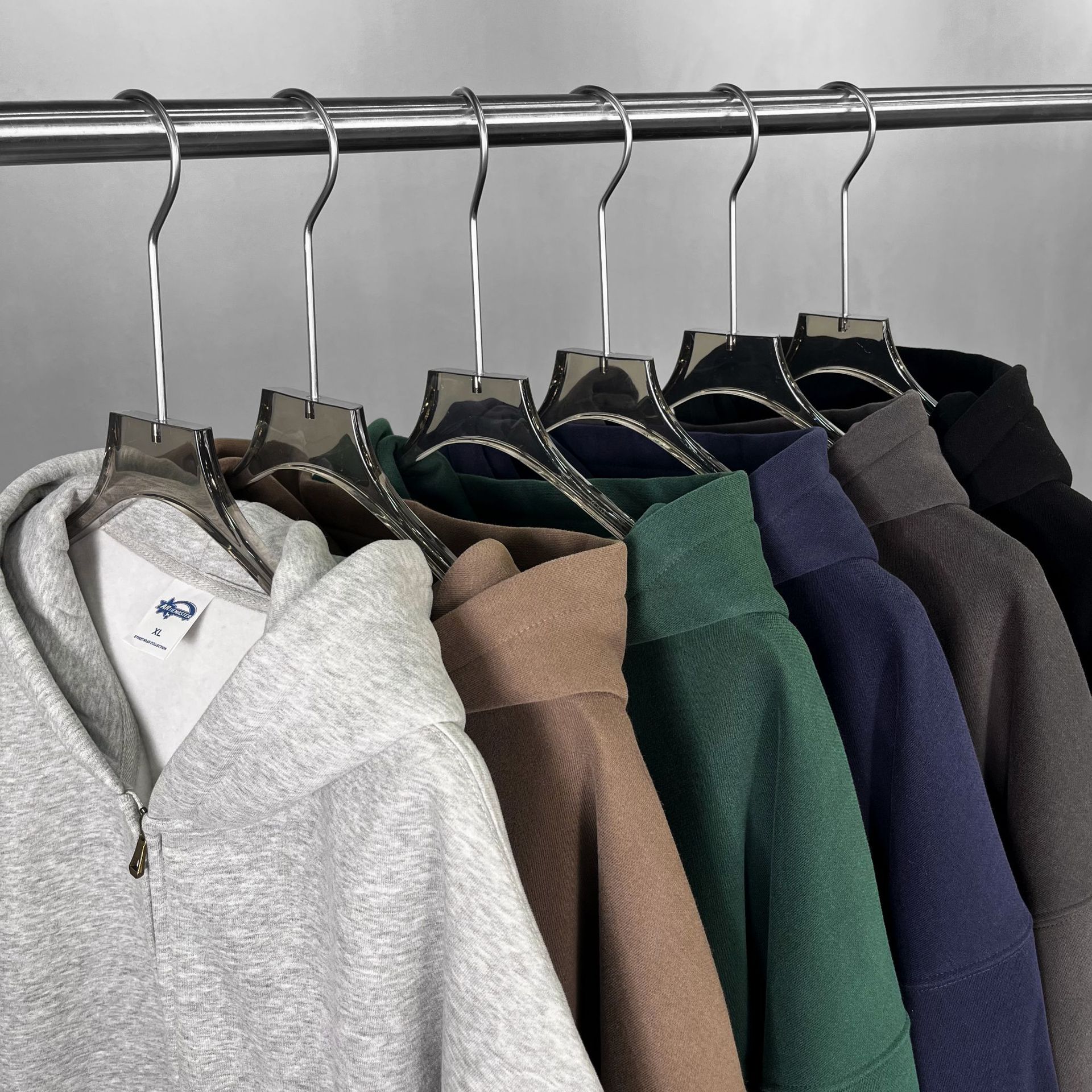 Wholesale Custom Logo Streetwear Boxy Two Way Zippers Hoodie Fleece Zip Up Hoodie
