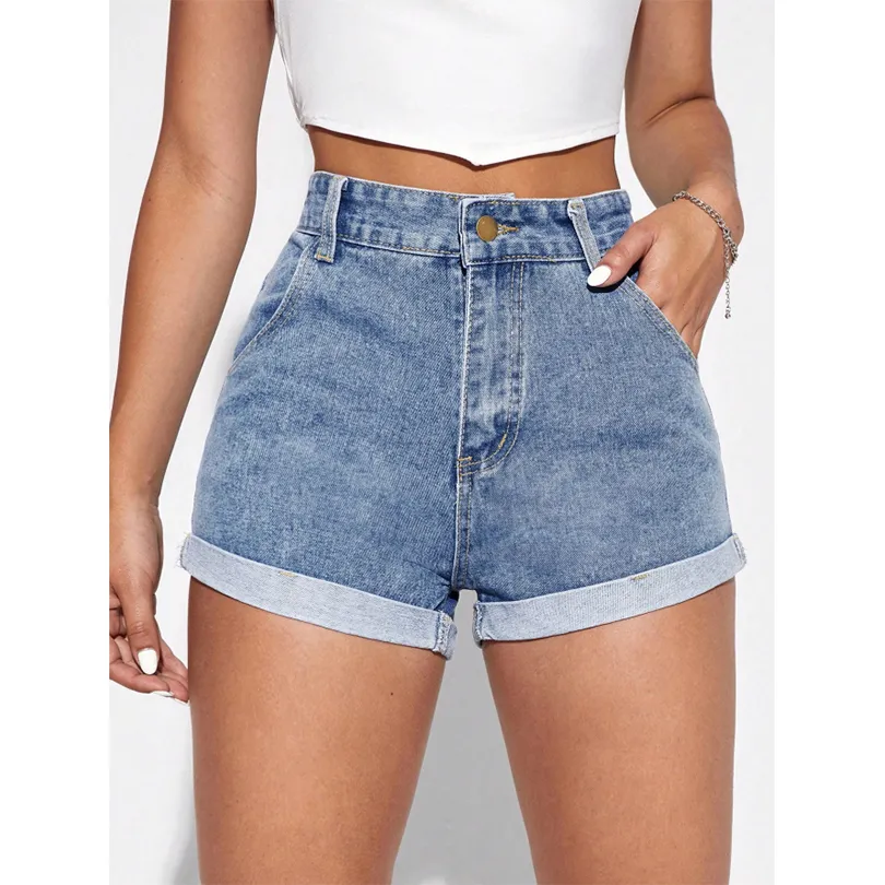 High Quality Ladies High Waist Jean Shorts Women's Casual Denim Jeans Detail 1