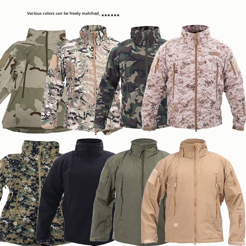 Waterproof Fleece-Lined Tactical Bomber Jacket for Men, Winter Camouflage Hooded Softshell Outdoor Coat