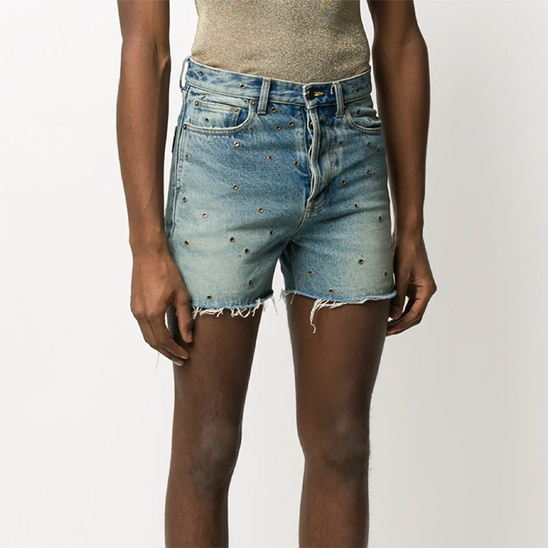 Customized Vintage Elegant Casual Washed Eyelet-Hollow Relaxed Women's Denim Shorts