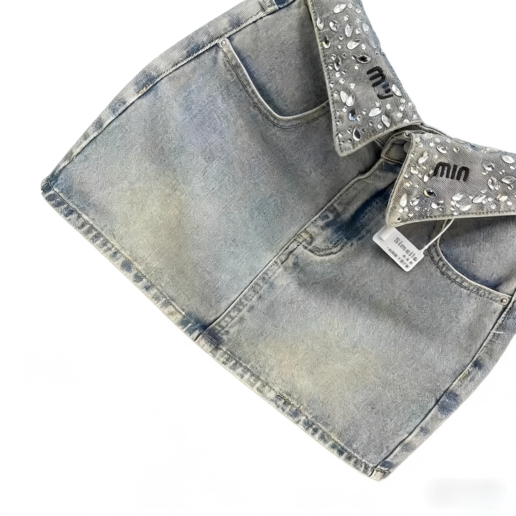 Vintage High Waisted A Line Skirt With Rhinestone And Letter Embroidery Y2K Streetwear Washed Denim Mini Skirt Womens Skirt