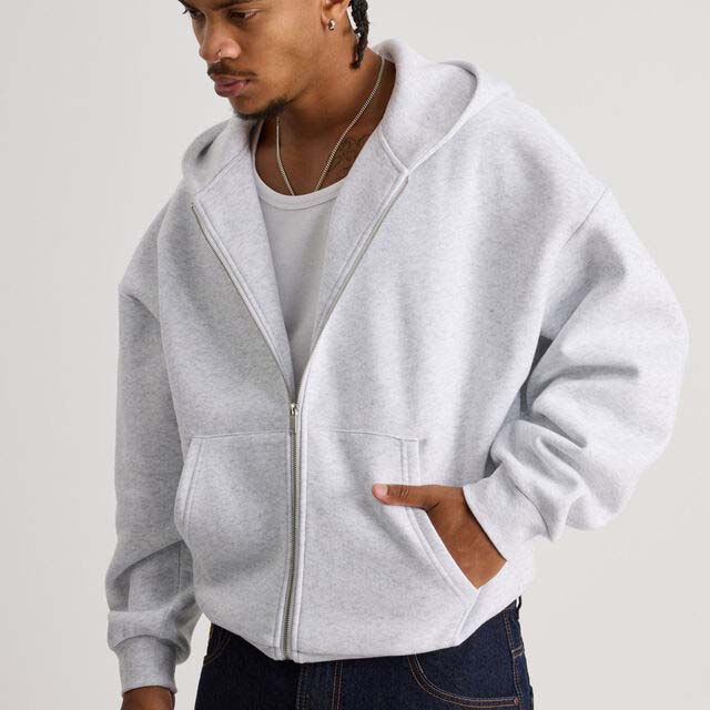 Best Selling Simple Men's Regular Zipper up Hooded Solid White Hoodies Anti-wrinkle Spring Autumn Casual Acid Washed Hoodie
