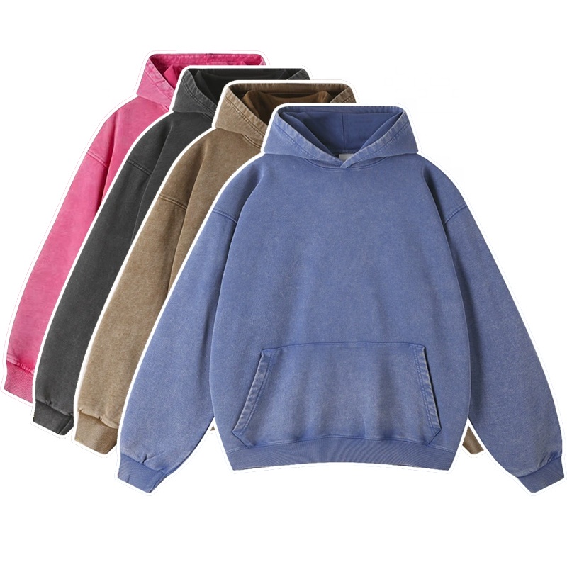 Wholesale Casual Loose Fit American Streetwear Style 450gsm Heavyweight 100% Cotton Washed Distressed Hooded Sweatshirt