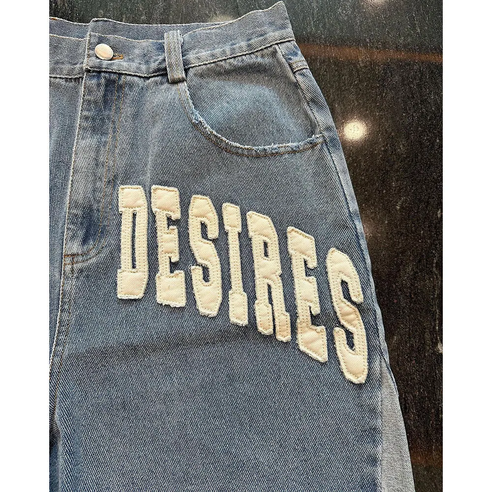 Custom Applique Embroidered Patches Raw Hem Cut Edge Distressed Streetwear Jeans Denim Shorts for Men