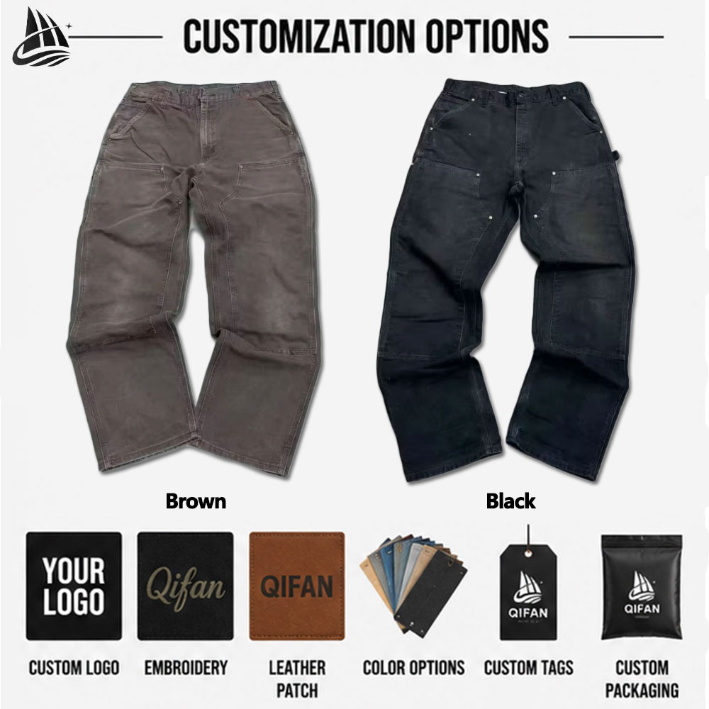 Custom Denim Factory Heavy Duck Canvas Double Knee Front Carpenter Pants Tactical Skate Work Pants Twill Cargo Pants