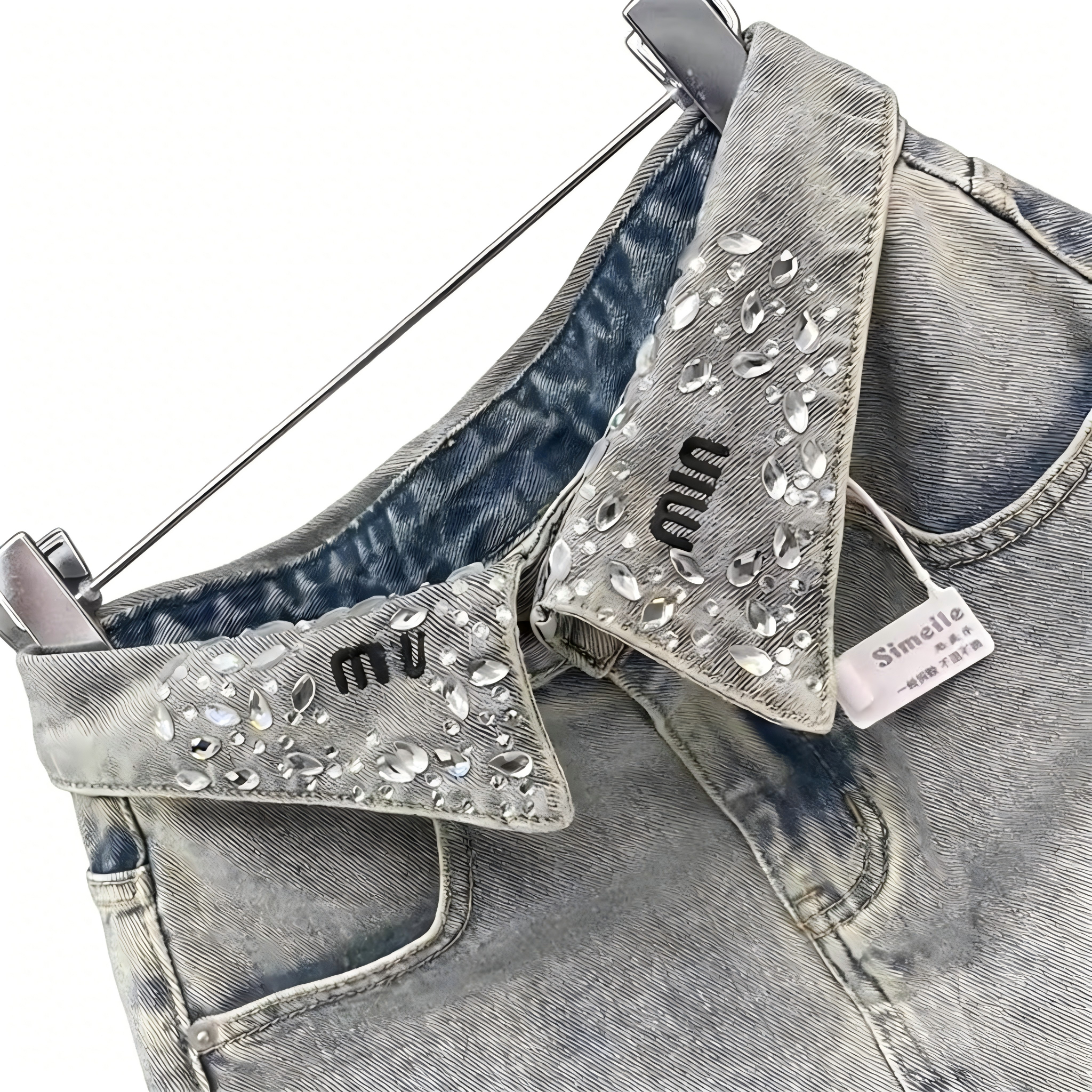 Vintage High Waisted A Line Skirt With Rhinestone And Letter Embroidery Y2K Streetwear Washed Denim Mini Skirt Womens Skirt