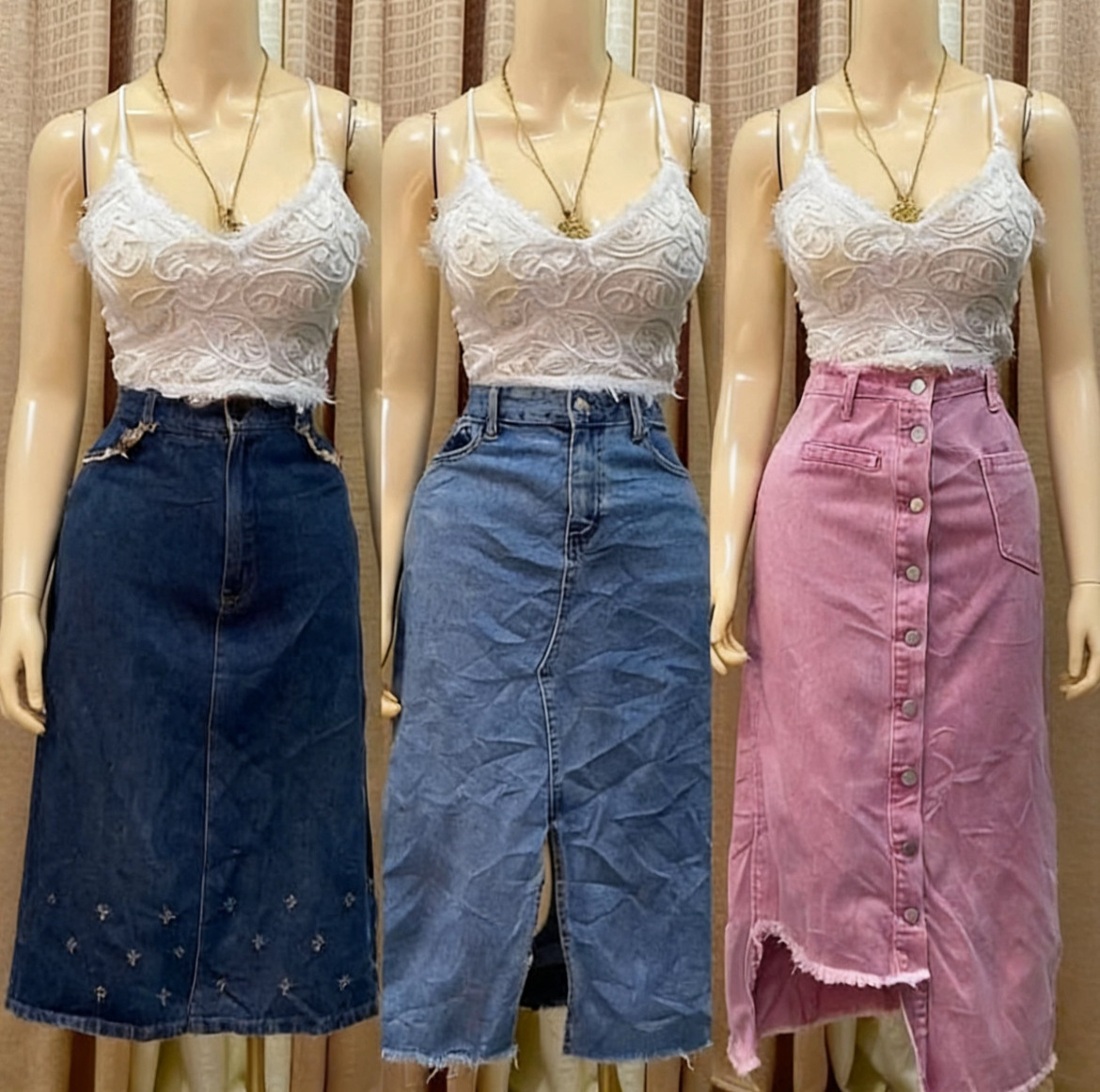 Summer New Women's Floral Long Denim Skirt Vintage High Waist Straight Tube Large A-line Pencil Spring/Winter