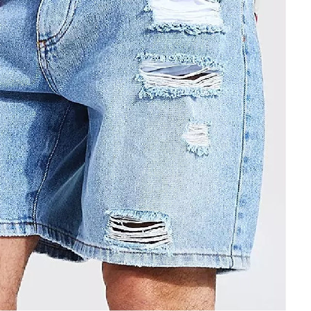 Street Fashion Men's Light Blue Loose-Fitting Casual Breathable Denim Shorts